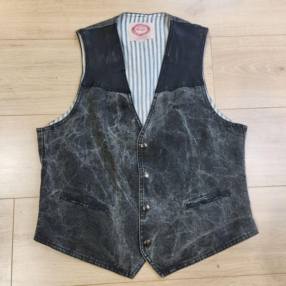 The Australian Outback Collection Vest Mens Medium Gray Denim Western Snap Front